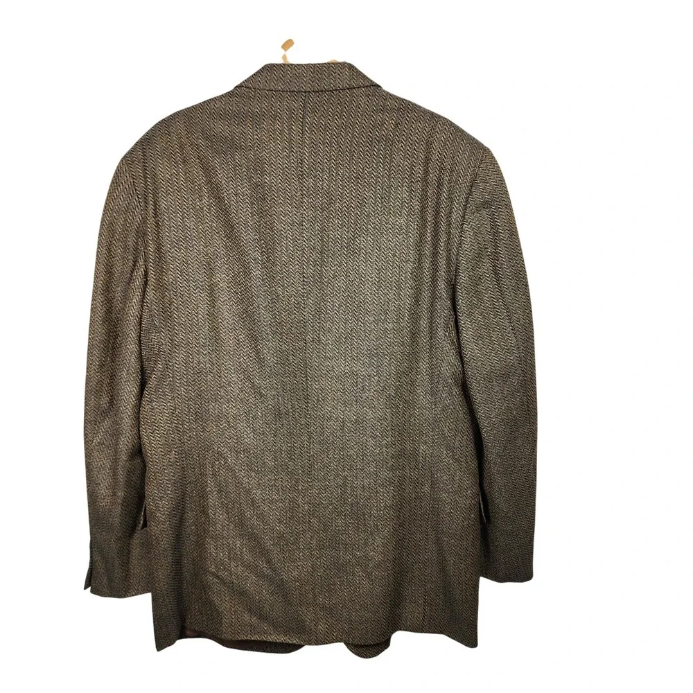 Joseph Abboud Patrick James Silk Wool Herringbone Blazer 46R Brown Vintage Work